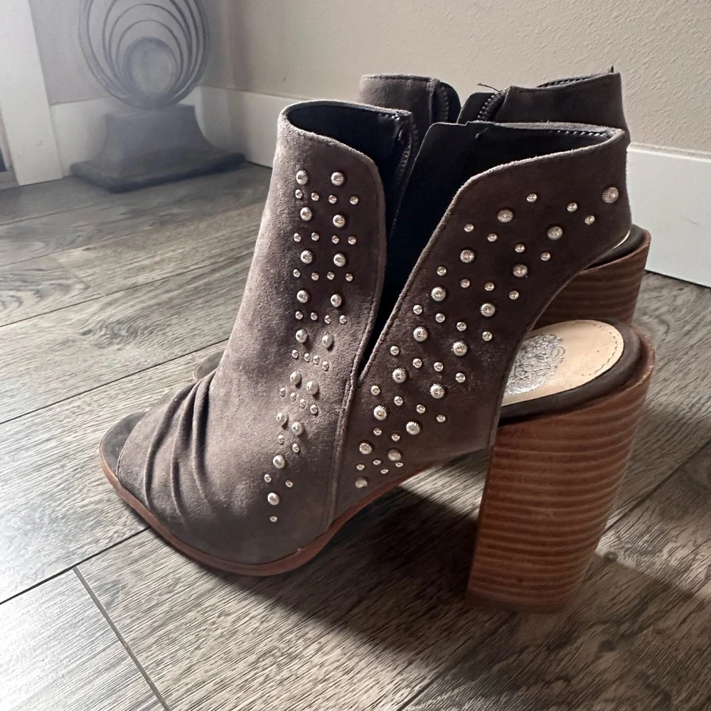Vince Camuto Studded Taupe Heeled Boots - Picture 2 of 3